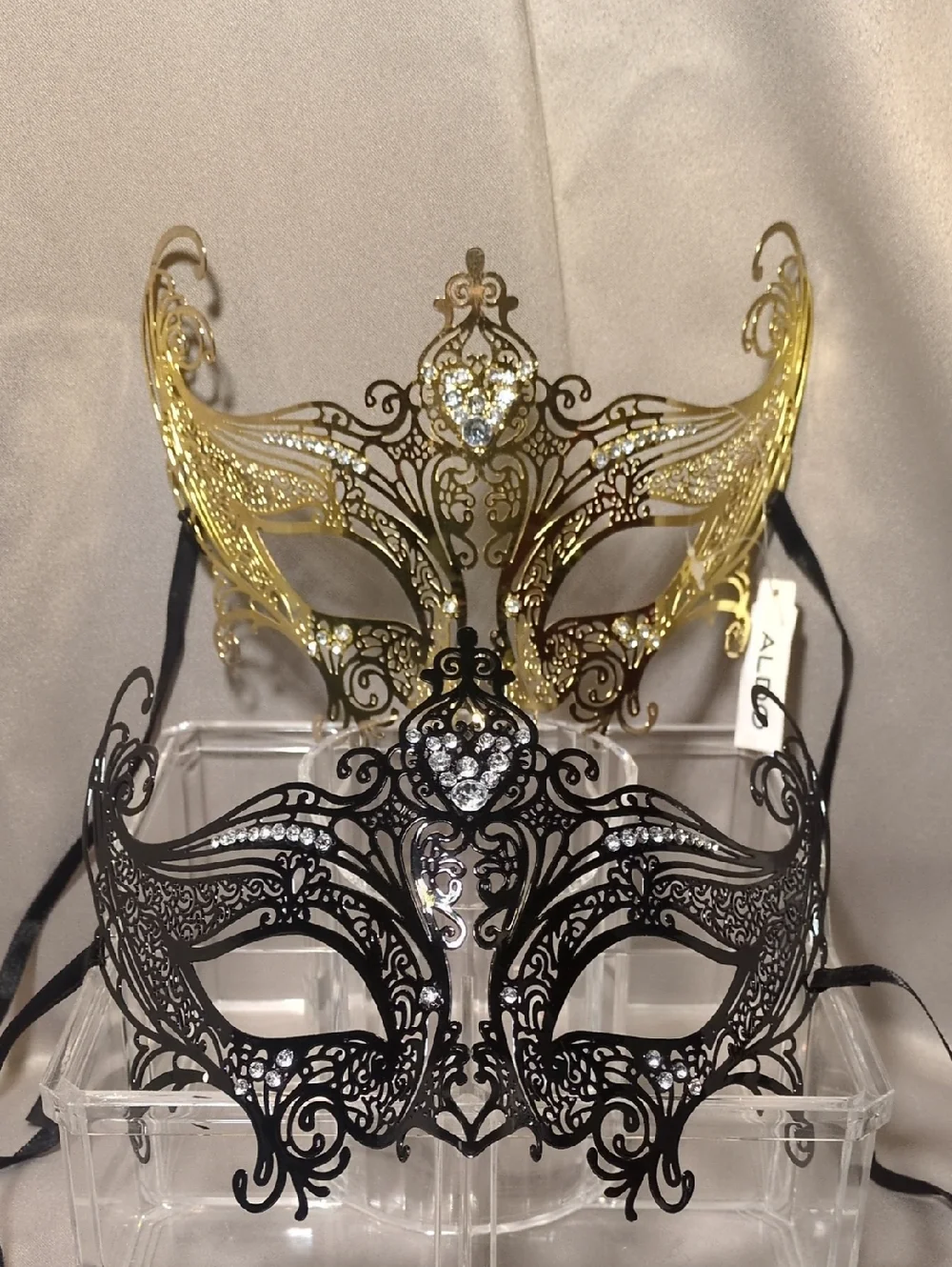 Aldo Gold and Black Venetian Filigree Masquerade Masks